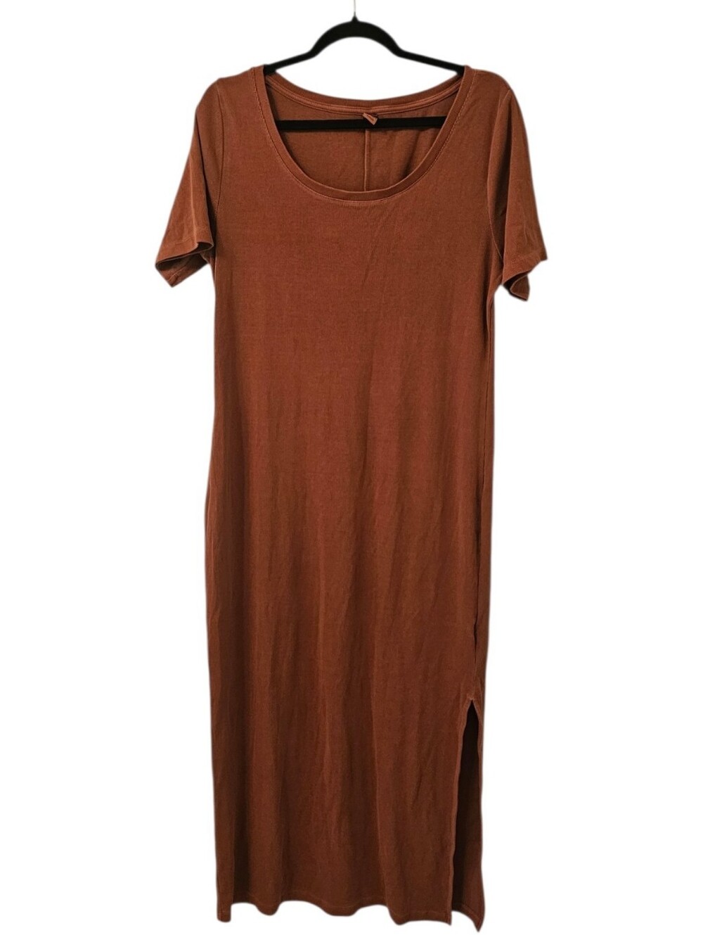 Brown Old Navy Women's Fitted Short-Sleeve Rib-Knit Maxi Dress